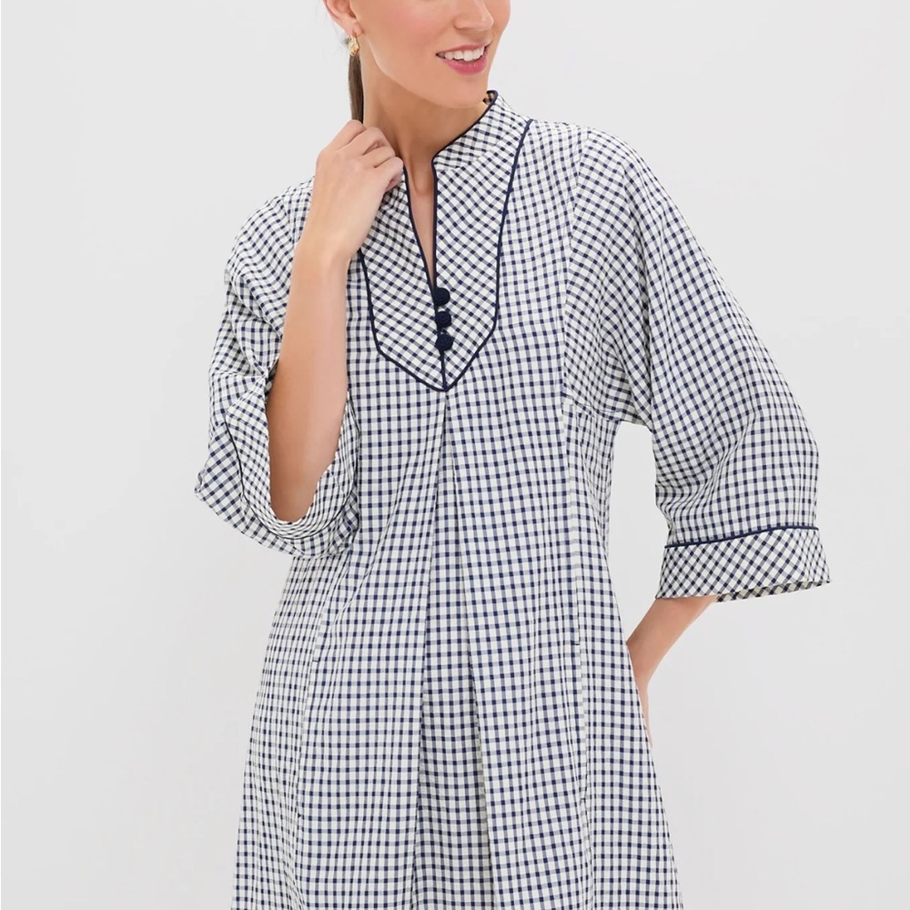 NWT Pomander Place Navy Windowpane Seersucker Indy Dress